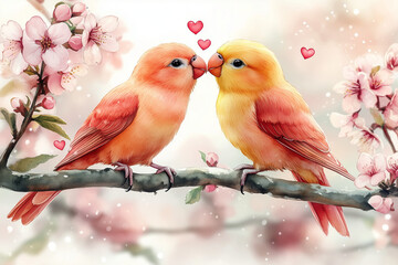 birds on a branch in love