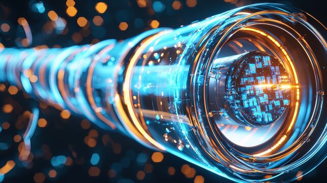 A hyperloop transporting cargo through a glowing tube system.