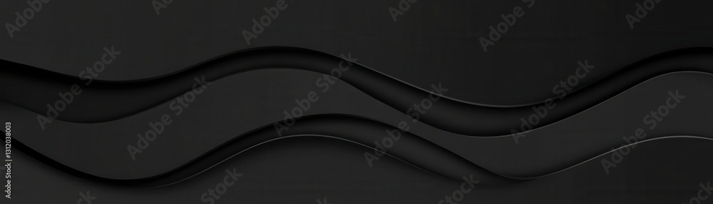 Poster abstract grayscale background with layered wavy lines creating a three dimensional effect. the dark 