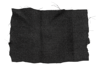 A piece of torn black satin fabric on a white background. Isolate a crumpled piece of fabric