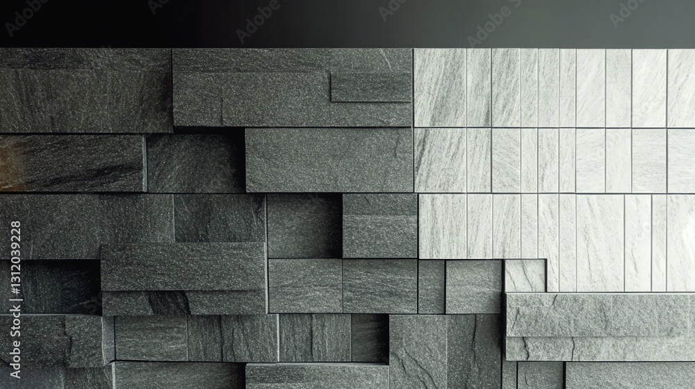 Poster dark and light stone tile wall texture with rectangular pattern