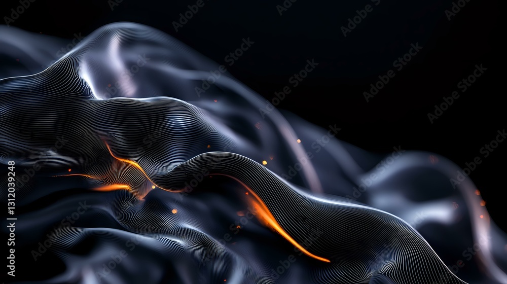 Poster glowing orange light illuminates flowing smoke waves against dark background creating mysterious abs
