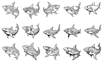 Fototapeta premium Shark Coloring Page for Adults, Intricate Line Art for Relaxation, Stress Relief, Ideal for Adult Coloring Books or Printable Art Therapy, High-Quality Illustration.