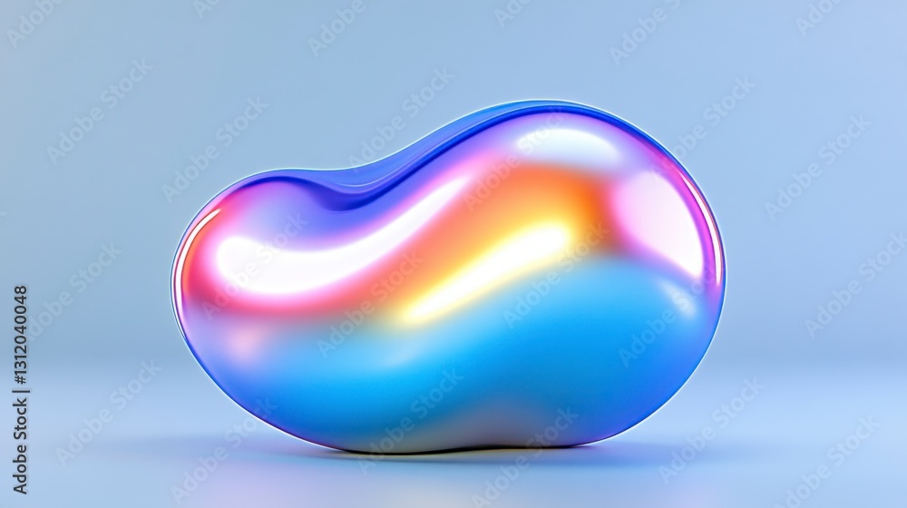 Aufkleber abstract iridescent blue blob with light reflections on a light blue background. 3d render.