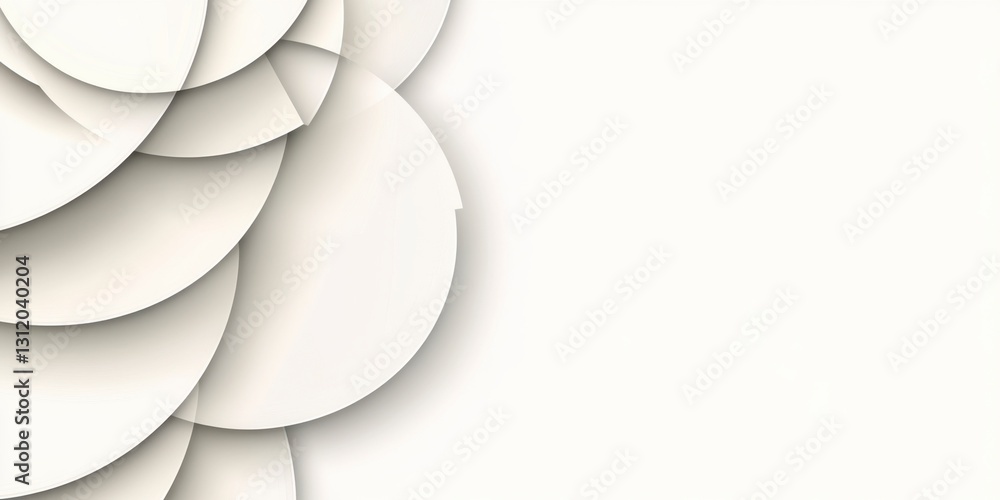 Poster abstract background with overlapping off white circles creating a layered effect. soft shadows add d