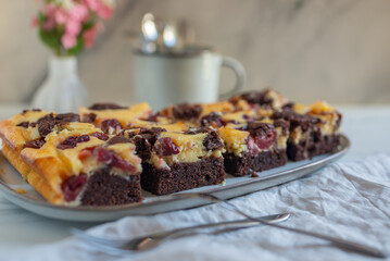 Chocolate cheesecake layered with brownie