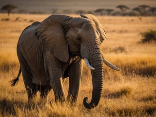 Majestic Elephant in Golden Savannah
