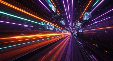 Futuristic Neon Lightspeed Tunnel Abstract Digital Speed and Technology Background