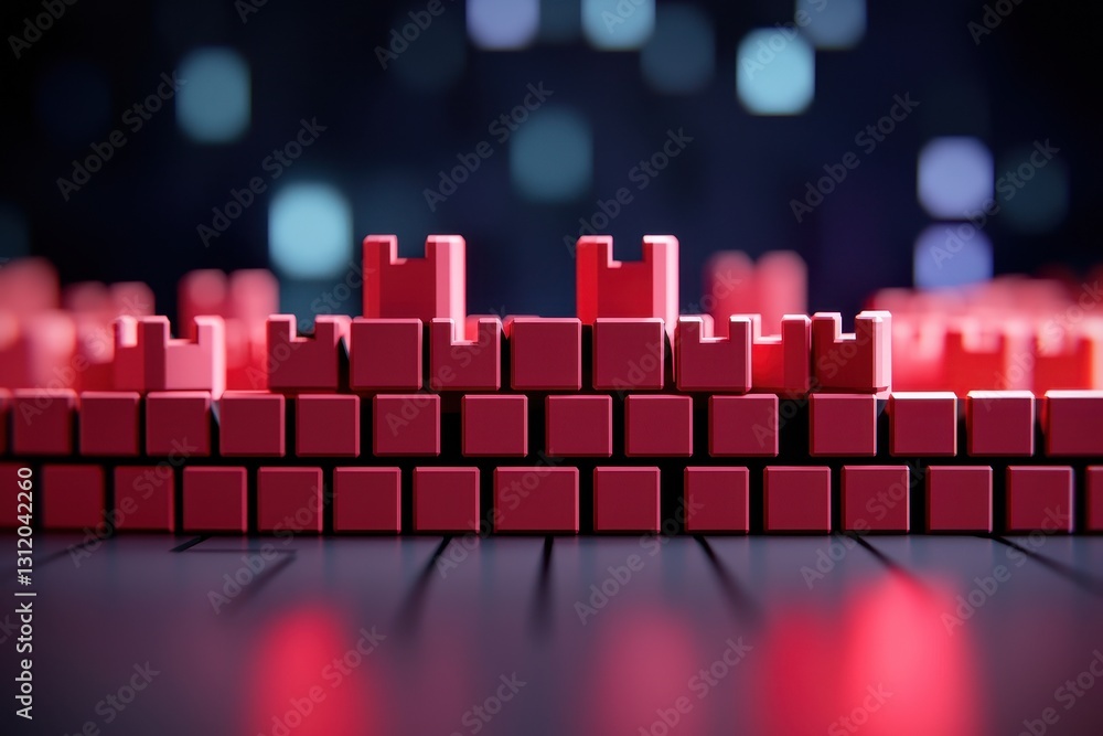 Poster endpoint cyber security defense. colorful red blocks arranged in a pattern with a blurred background