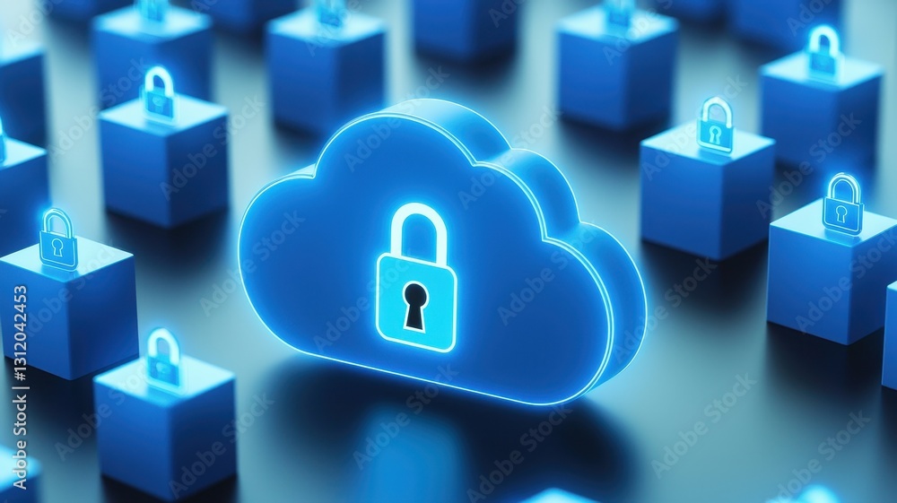 Poster endpoint cyber security defense. digital cloud storage with padlock icons, symbolizing data security