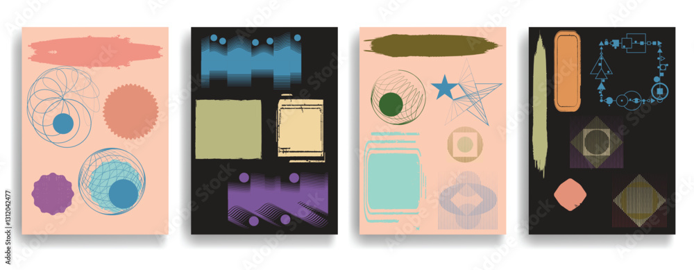 Poster modern artistic posters set with various design elements . grunge textured shapes in art style . wal