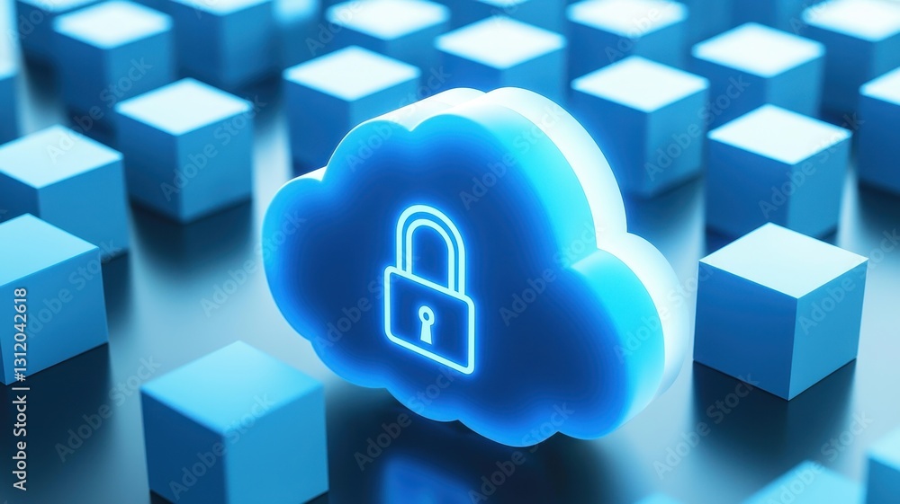 Poster endpoint cyber security defense. cloud storage security with a padlock symbol on a blue background o