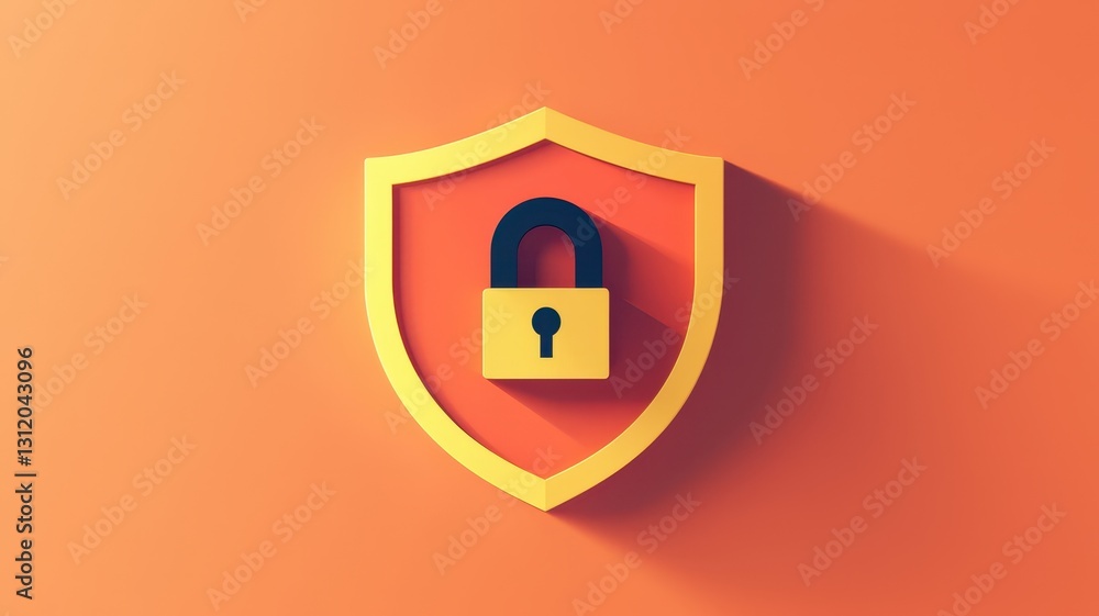 Poster endpoint cyber security defense. digital shield with a padlock symbol on an orange background repres