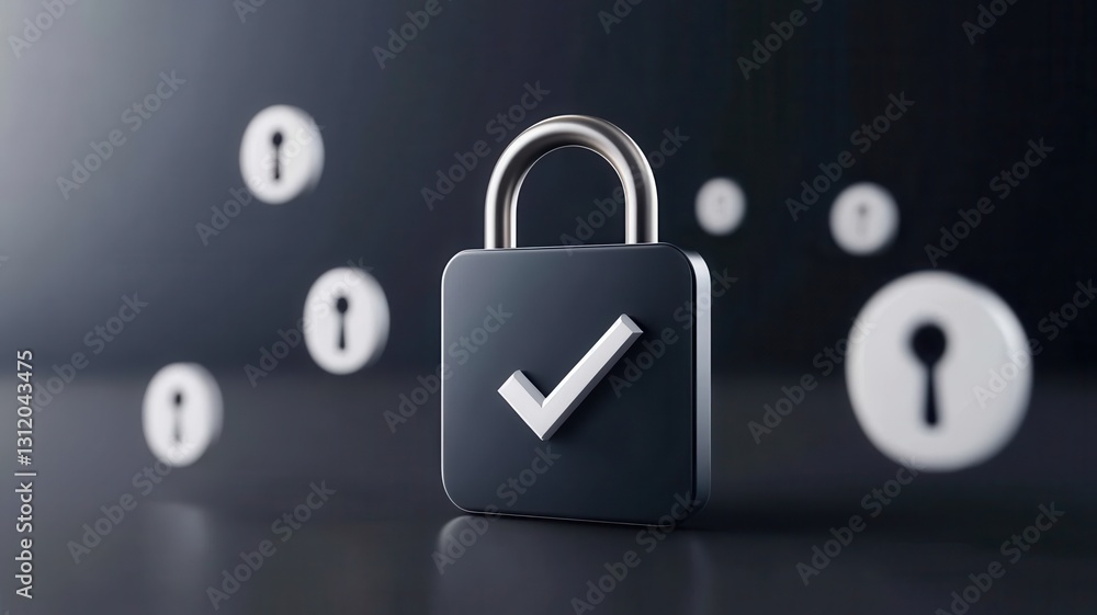 Poster endpoint cyber security defense. secure lock with a checkmark and floating key icons, symbolizing sa