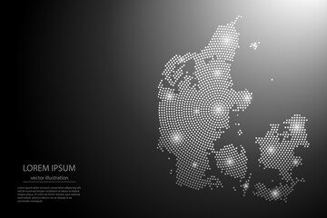 Abstract image Denmark map from point Gray and glowing stars on a dark background. Vector illustration eps 10.	
