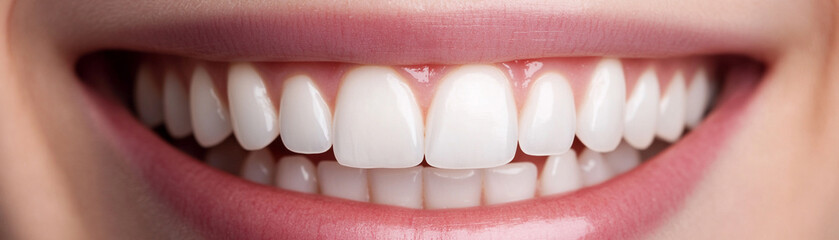 Close-up of a bright smile showcasing perfect teeth and healthy gums.