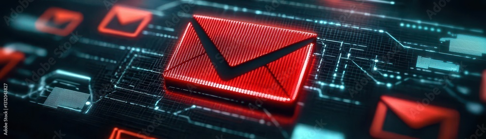 Poster endpoint cyber security defense. digital email icon on a tech-themed background with glowing effects