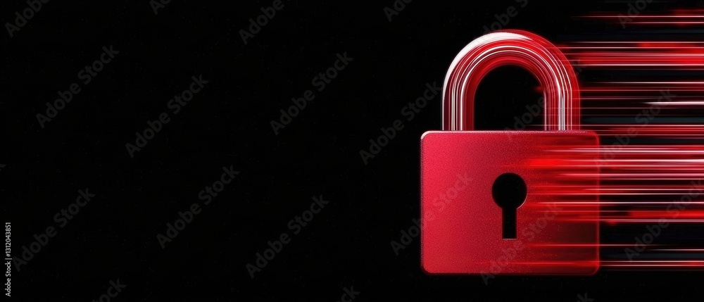 Poster endpoint cyber security defense. red padlock with motion blur effect on a black background symbolize