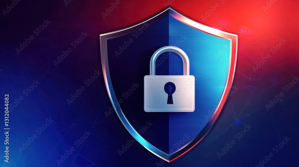 Poster endpoint cyber security defense. digital shield with a padlock symbolizing cybersecurity and protect