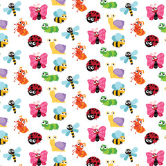 Cute Cartoon Insects Seamless Pattern