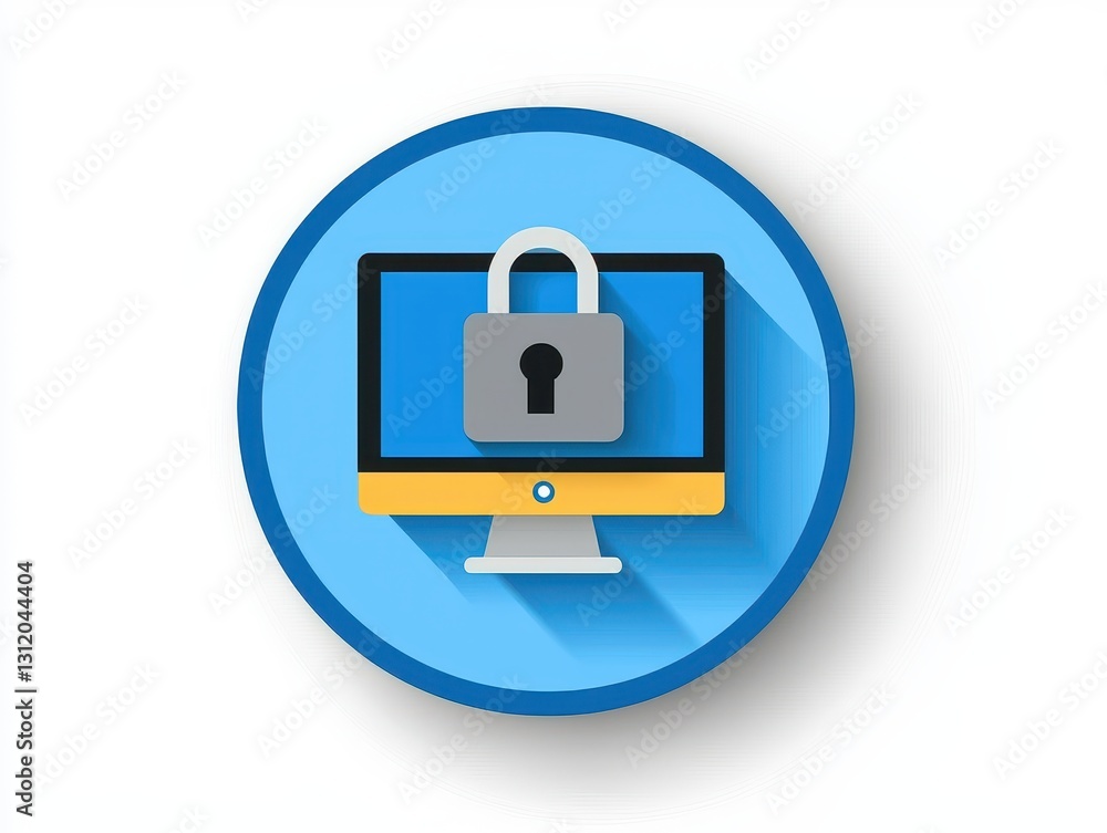 Poster endpoint cyber security defense. computer screen with a padlock symbol representing cybersecurity an