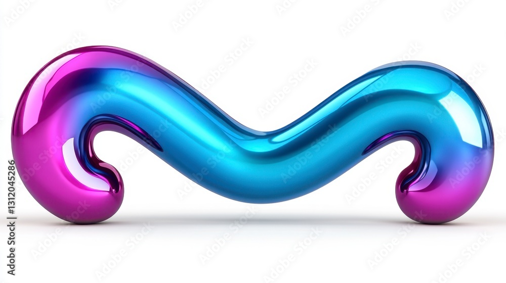 Poster abstract 3d render of a shiny, metallic, double s shape with gradient color transition from purple t