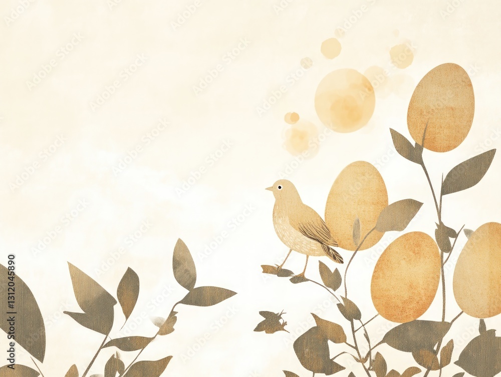 Aufkleber bird perched on branch with leaf in soft warm color with bubble shape