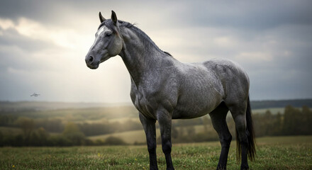 Obraz premium Graceful Gray Horse Standing Proudly in an Open Field