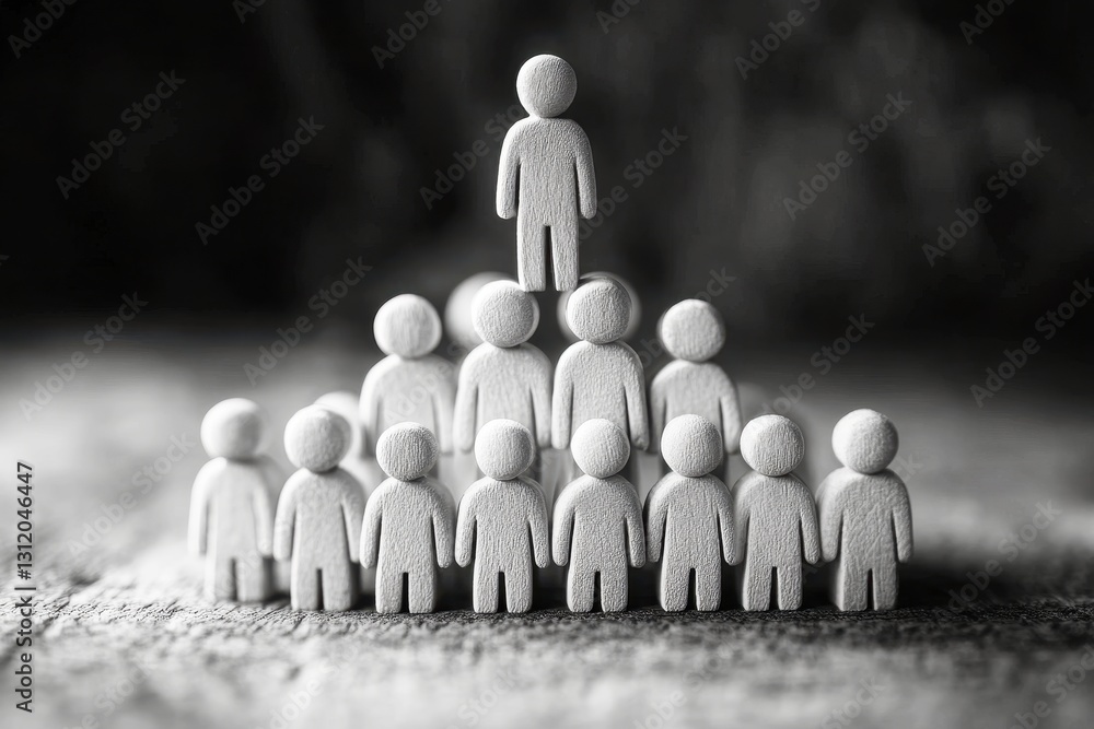 Aufkleber conceptual representation of leadership and teamwork with wooden figures symbolizing hierarchy and c