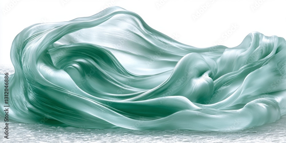 Poster abstract image of swirling, pale teal substance on a white background. the texture is smooth and flo