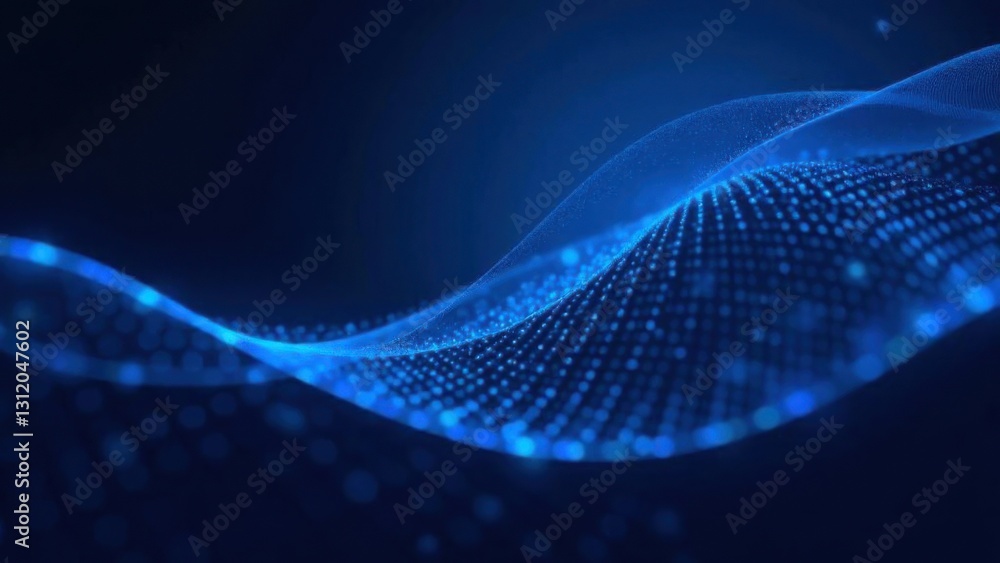 Poster a digital abstract background featuring a geometric pattern of glowing blue and white lines on a dar