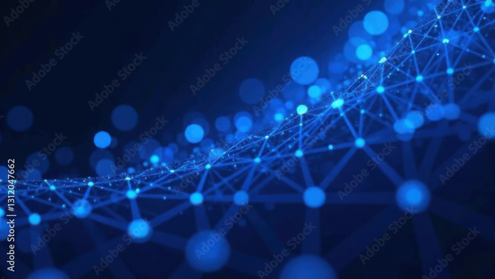 Poster a digital abstract background featuring a geometric pattern of glowing blue and white lines on a dar