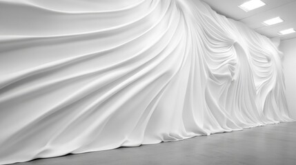 Obraz premium Abstract white sculptural wall art with flowing, fabric like forms creating a dynamic and textured surface. The monochromatic palette and smooth curves evoke a sense of calm and serenity.