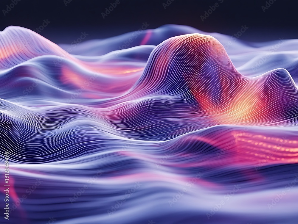Poster abstract rendering of undulating surface with vibrant spectral hues
