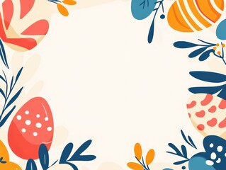 Floral Easter border with patterned eggs and foliage against a cream background