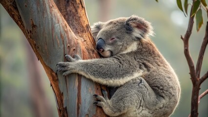 Obraz premium a koala bear resting on a tree branch, capturing a moment of peacefulness and serenity