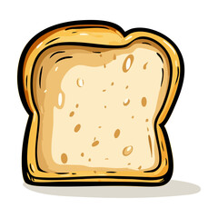 Cartoon illustration vector of a slice of toasted bread with a golden crust.
