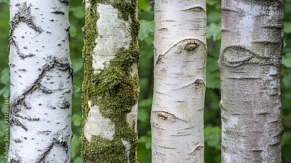 Aufkleber birch trunks showcasing diverse textures and patterns in nature setting