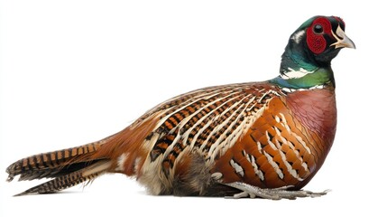Fototapeta premium Isolated Ringneck Pheasant, Side View, White Background, Wildlife