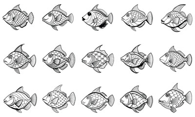 Triggerfish Coloring Page for Adults, Highly Detailed Line Art for Relaxation and Stress Relief, Perfect for Adult Coloring Books or Printable Art Therapy, High-Quality Illustration.