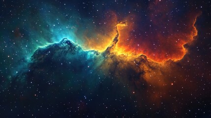 Fototapeta premium Cosmic Nebula, Celestial Tapestry of Turquoise and Fire