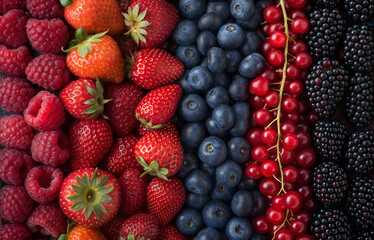 Mix of different ripe tasty berries as background