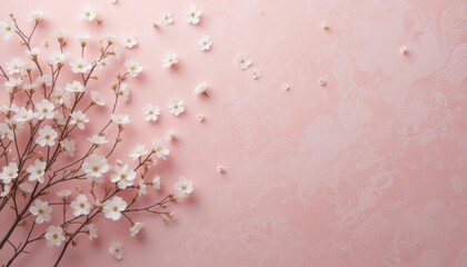 Obraz premium Delicate cherry blossoms pink background floral arrangement minimalist aesthetic close-up serenity
