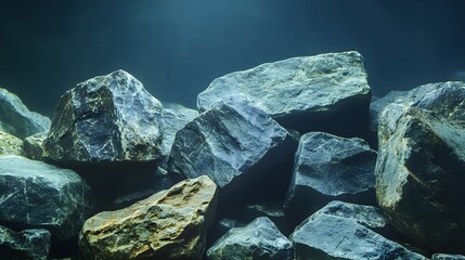 Fototapeta premium An underwater landscape showing a pile of large textured rocks