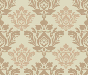 Damask seamless pattern with light brown floral, vector illustration elegant for textile design, wall paper, bedding, curtain, cushion, upholstery fabric, vintage, luxury design, decoration, interior