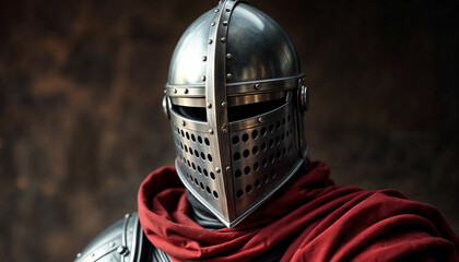 Fototapeta premium Knight's armor. Armor of a rich medieval knight. Helmet visor lowered