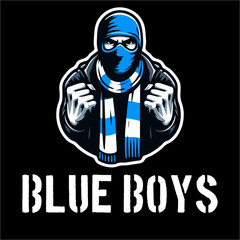 Illustration Logo vector of Ultras hooligan football fans with blue white color 