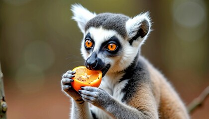 Obraz premium Ring-tailed Lemur Eating Fruit in Natural Habitat