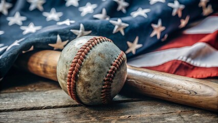 Baseball and Bat on American Flag generative ai