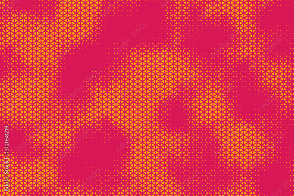 Fototapete Triangular Halftone Texture Retrowave Vector Geometric Technology Abstract Red and Orange Background. Half Tone Triangles Retro Colored Pattern. Minimal 80s Style Dynamic Tech Structure Wallpaper